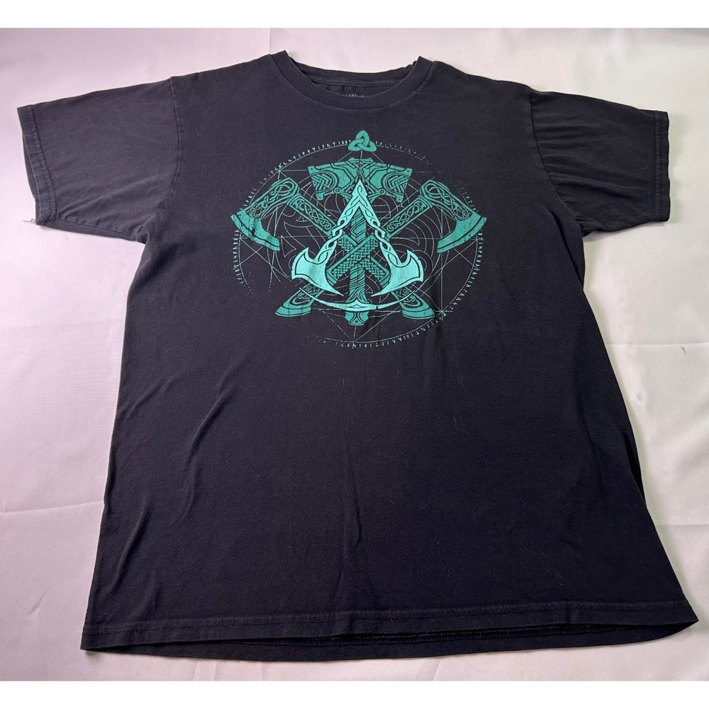 Assassins Creed‎ Valhalla Viking Axes Graphic T Shirt Mens Medium Black Ubisoft
